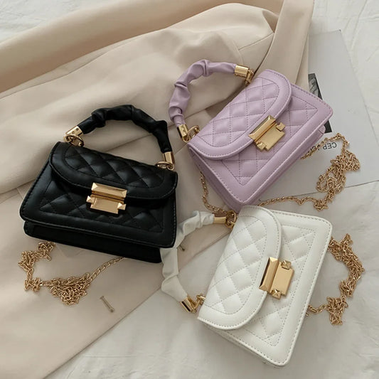 Rhomboid Chain PU Leather Messenger Handbag
