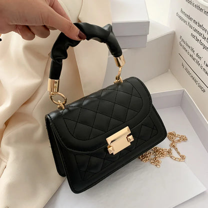 Rhomboid Chain PU Leather Messenger Handbag