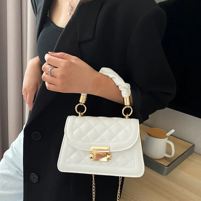 Rhomboid Chain PU Leather Messenger Handbag