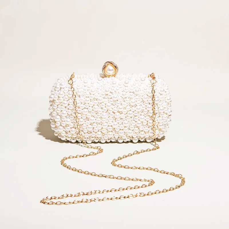 Pearl Crystal Beaded Evening Wristlet