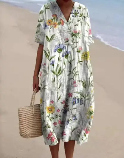 Retro Circle Print Boho Floral Dress