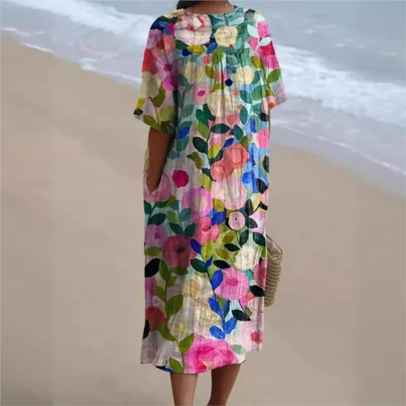 Retro Circle Print Boho Floral Dress