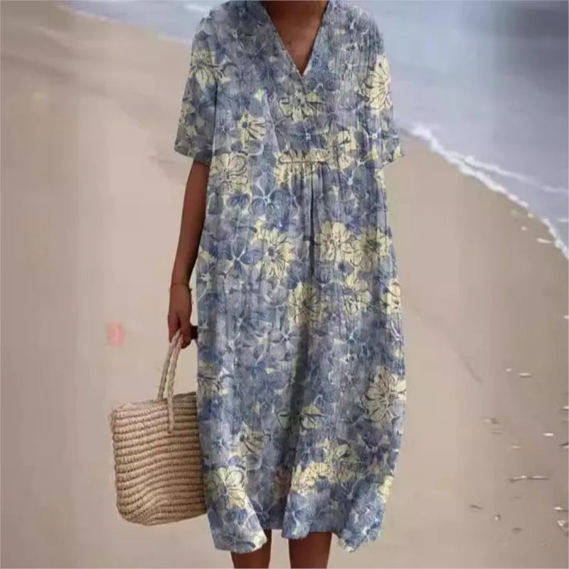 Retro Circle Print Boho Floral Dress