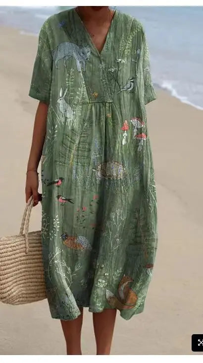 Retro Circle Print Boho Floral Dress