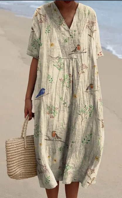 Retro Circle Print Boho Floral Dress