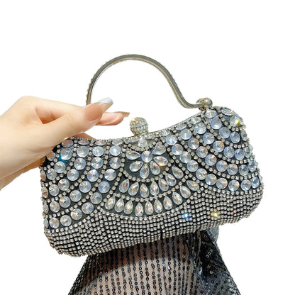 Rhinestone Silver Sparkling Tassel Shoulder Evening Clutch Bag