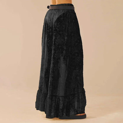 See Through Elastic High Waist Ruffle Asymmetrical Lace Skirt
