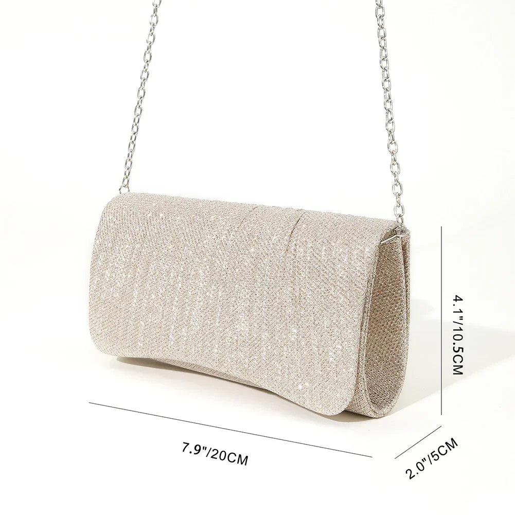 Shiny Shoulder Chain Satchel Wedding Cocktail Clutch Bag
