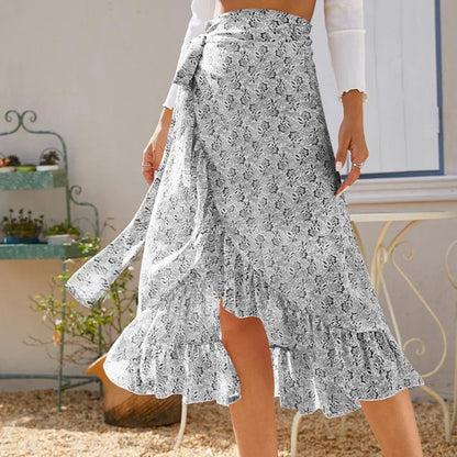 Sweet Breathable Flounce Hemline Slit Design Long Skirt