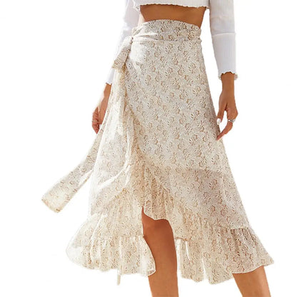 Sweet Breathable Flounce Hemline Slit Design Long Skirt