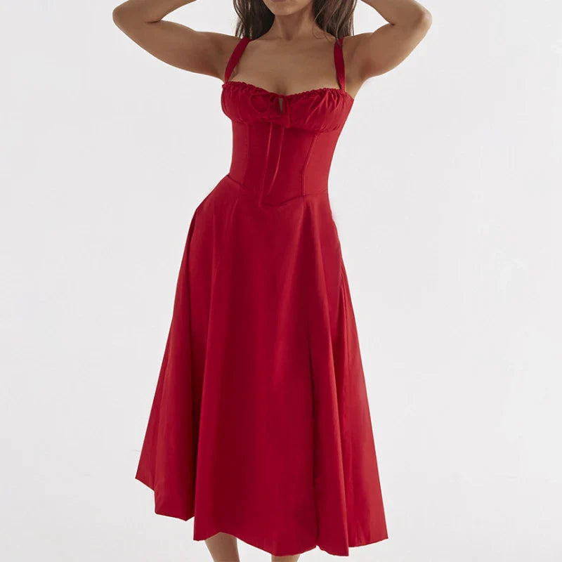 Boho Spaghetti Straps Tie Front Floral Dress