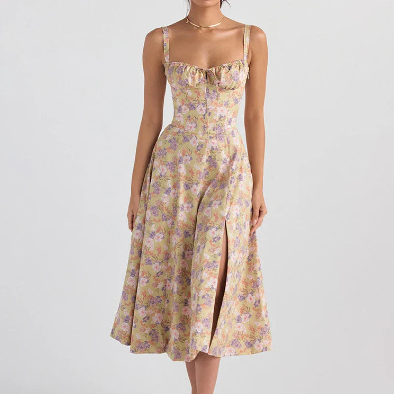Boho Spaghetti Straps Tie Front Floral Dress