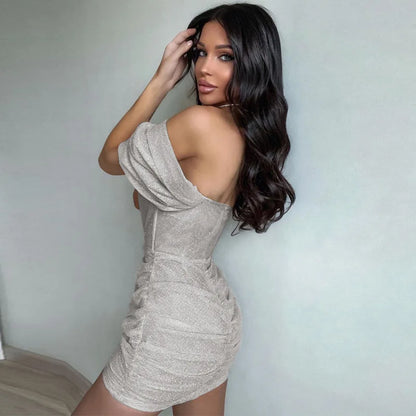 Off-Shoulder Pleated Mini Dress