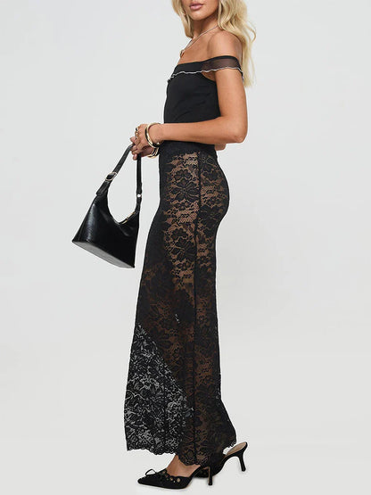 Summer Sexy Sheer Lace Floral Long Skirt Y2K Party