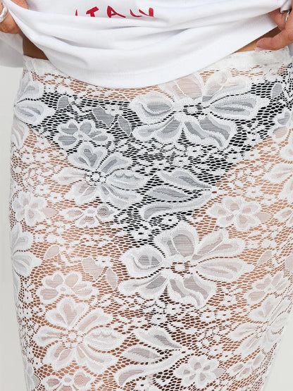 Summer Sexy Sheer Lace Floral Long Skirt Y2K Party
