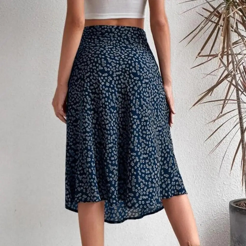 Floral Print Slit A-Line High Waist Loose Skirt
