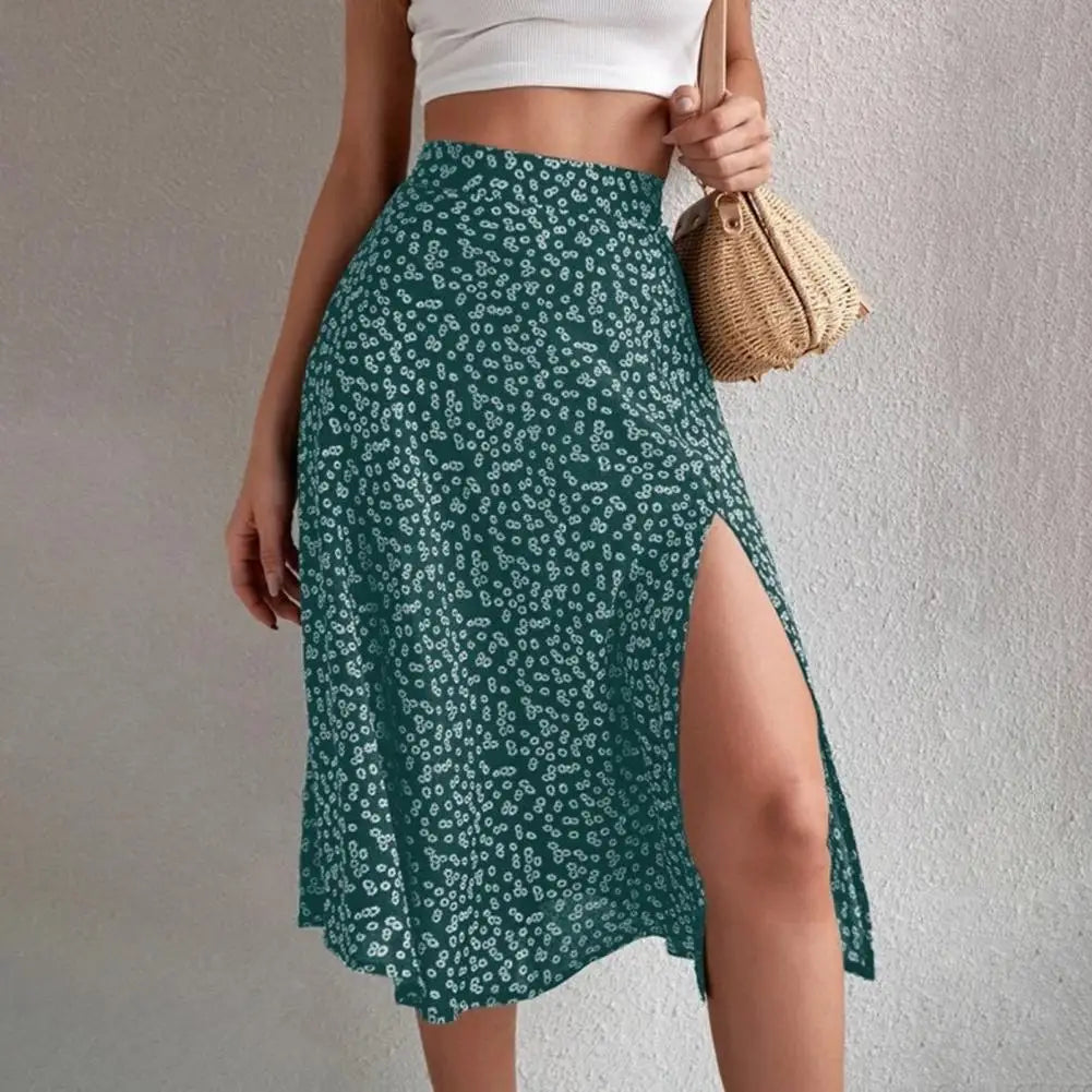 Floral Print Slit A-Line High Waist Loose Skirt