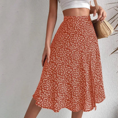 Floral Print Slit A-Line High Waist Loose Skirt