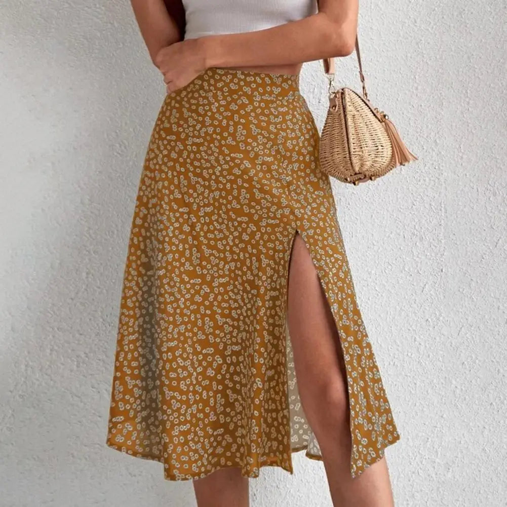 Floral Print Slit A-Line High Waist Loose Skirt