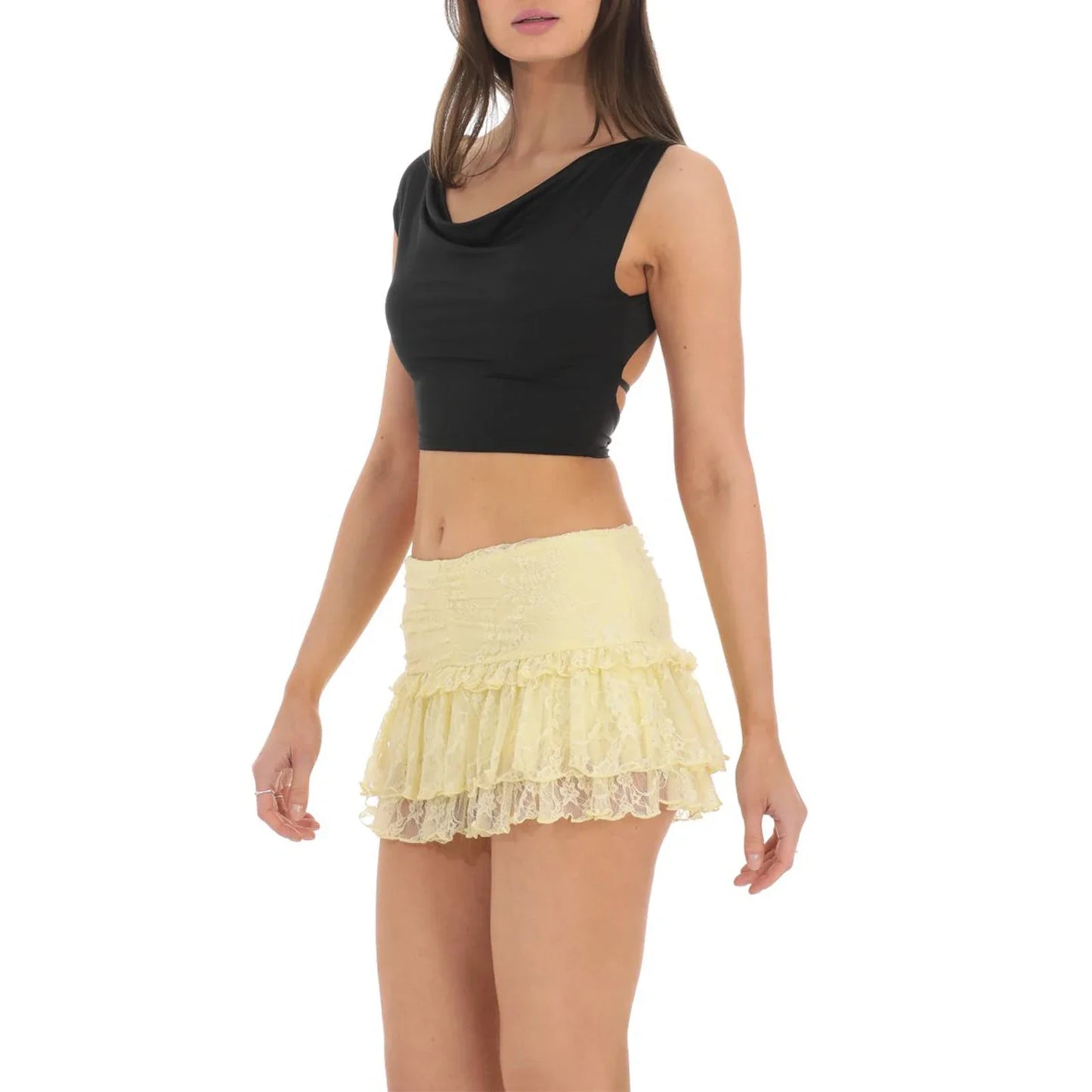 Elastic High Waist Ruffles Skirt