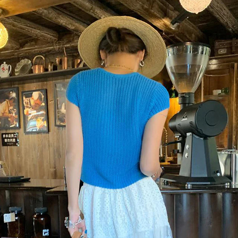 Ribbed Button Knit Crop Top