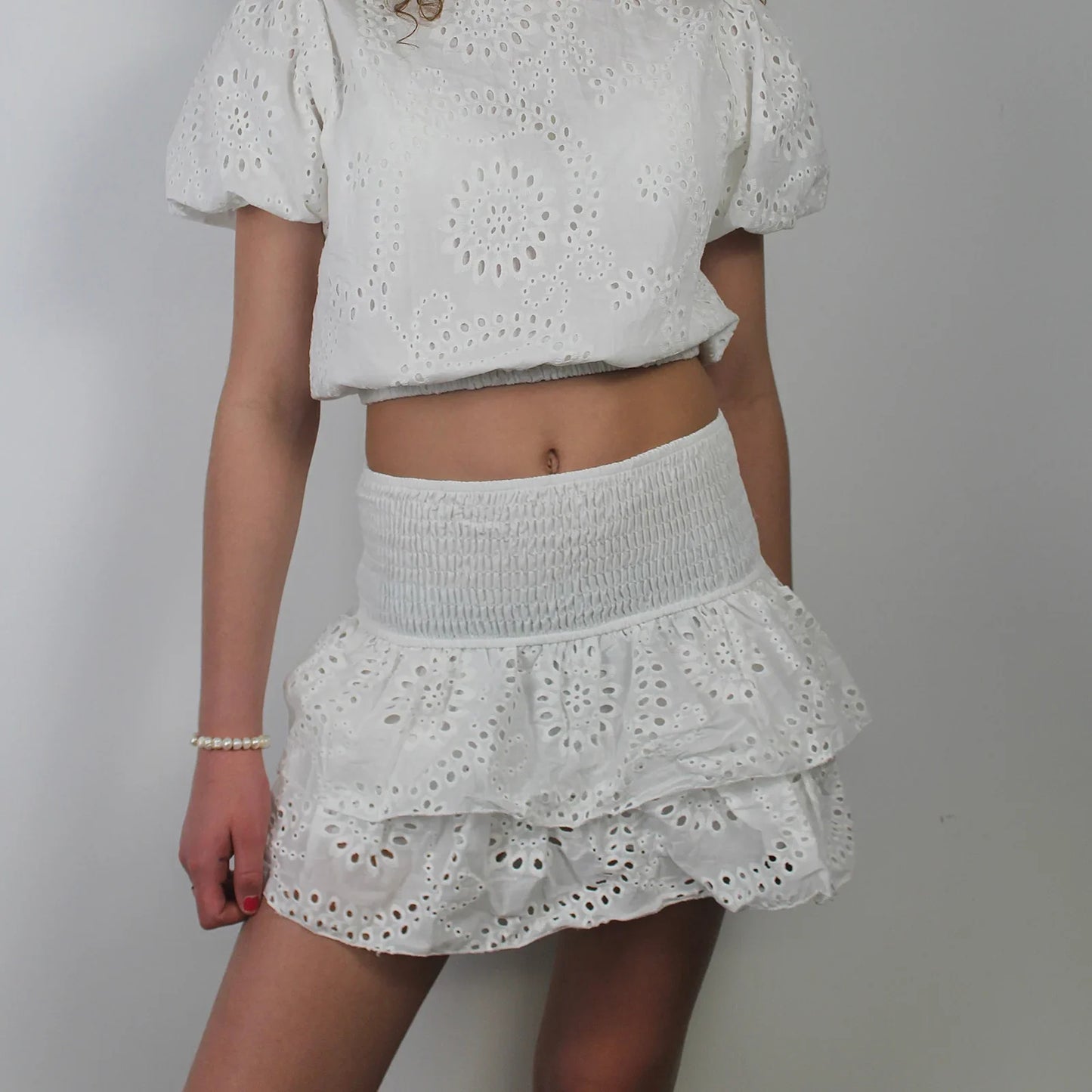 Pointelle Layered Ruffle Skirt