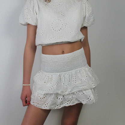 Pointelle Layered Ruffle Skirt