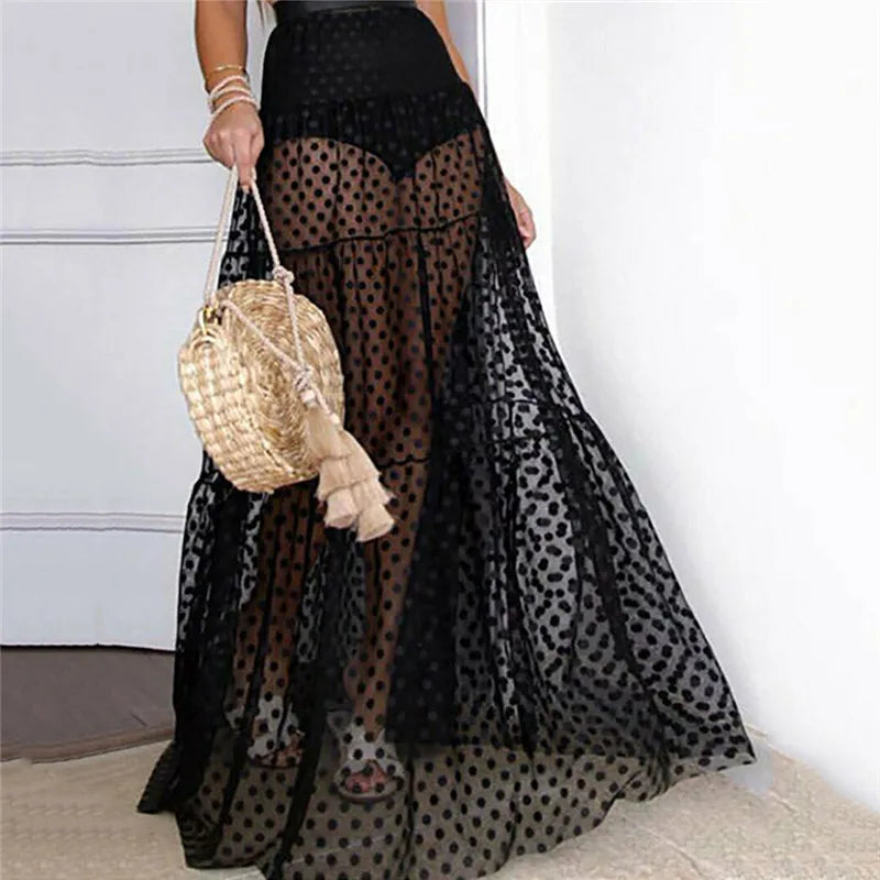 Tulle Polka Dot Transparent Maxi Skirt Wedding Party Skirt