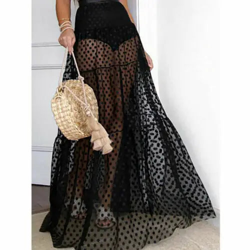 Tulle Polka Dot Transparent Maxi Skirt Wedding Party Skirt