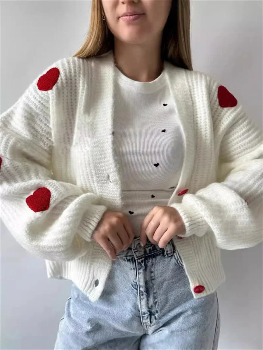 3D Heart Patchwork Valentine’s Day Cardigan