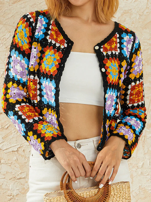 Floral Hollow Out V-Neck Crochet Cardigan