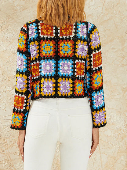 Floral Hollow Out V-Neck Crochet Cardigan