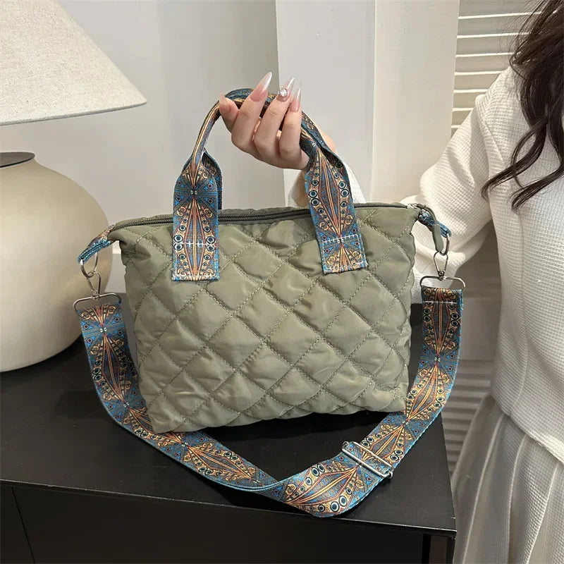 Wide Shoulder Belt Large Capacity Cotton Shopping Handbag