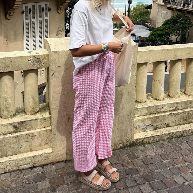 Gingham Print Elastic Waist Drawstring Lounge Pant