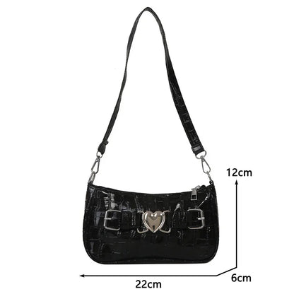 Y2K Peach Heart Leather Shoulder Bag