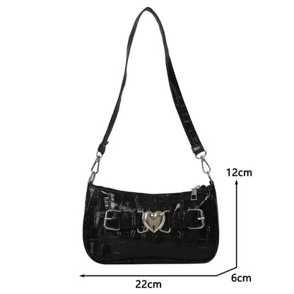 Y2K Peach Heart Leather Shoulder Bag