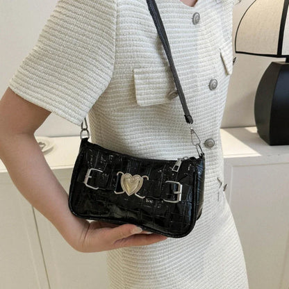 Y2K Peach Heart Leather Shoulder Bag