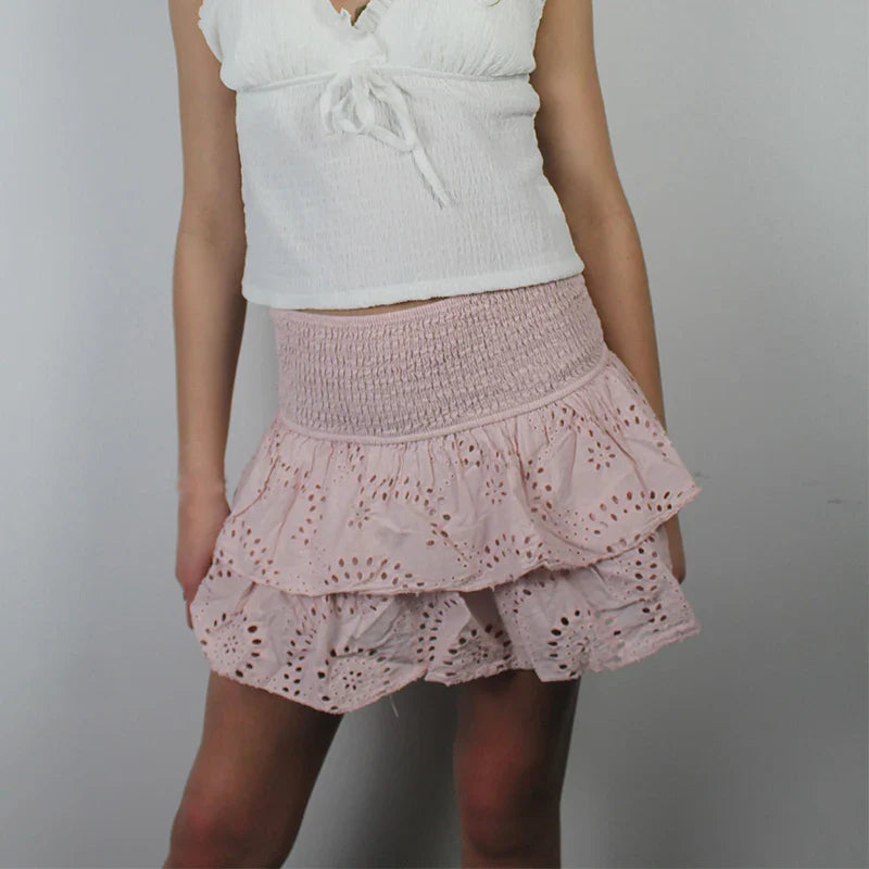 Smocked Boho Beach Ruffle Skirt