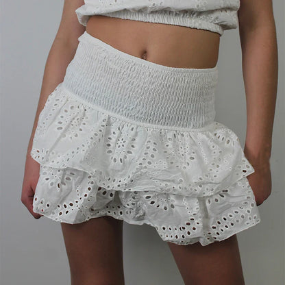 Smocked Boho Beach Ruffle Skirt