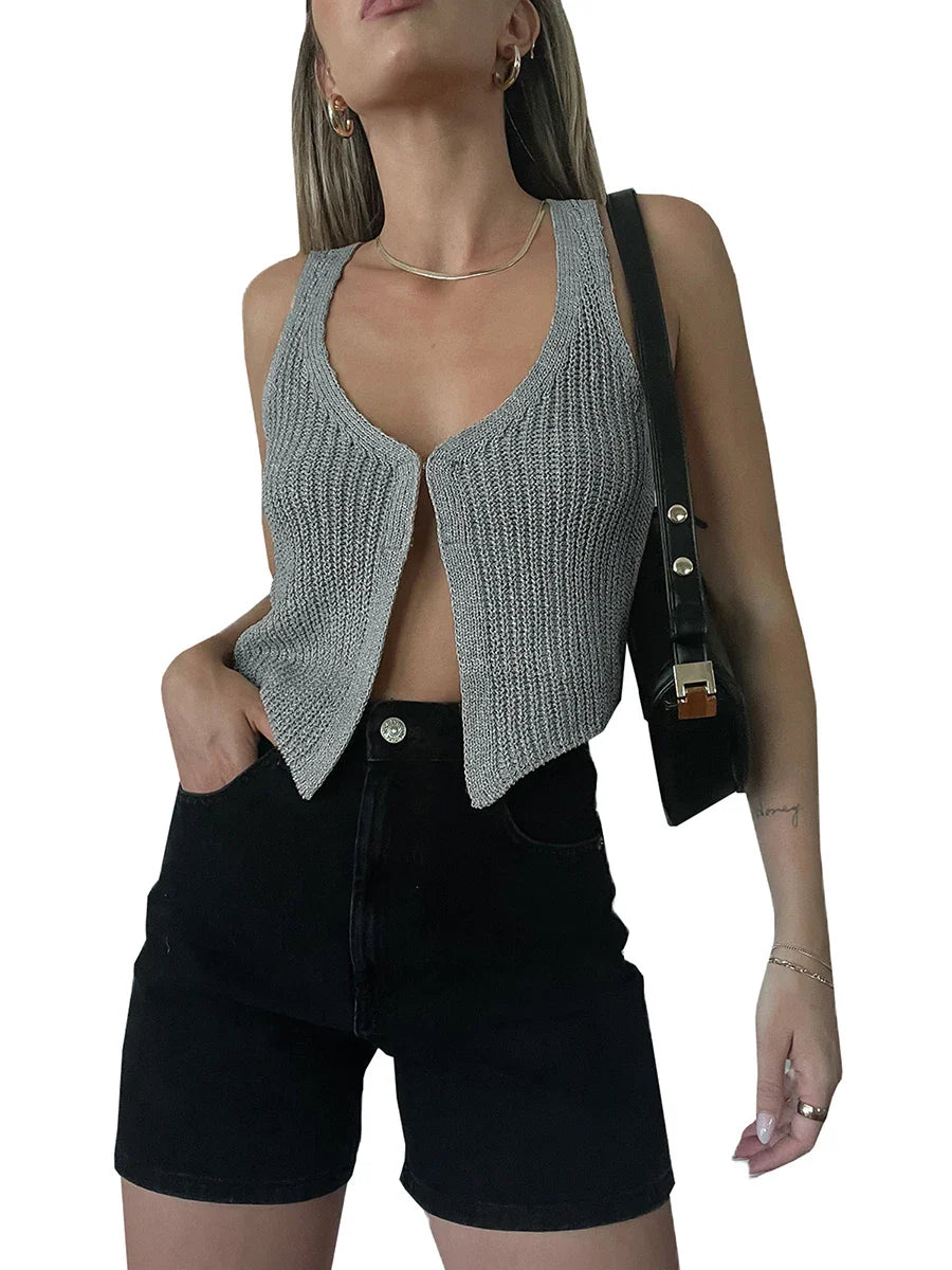 Crochet V-Neck Solid Crop Top