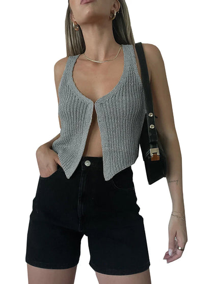 Crochet V-Neck Solid Crop Top