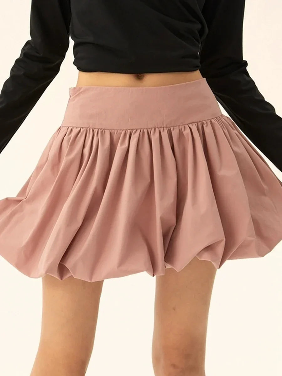 Bubble Ruffle Hem Pleated Skirt