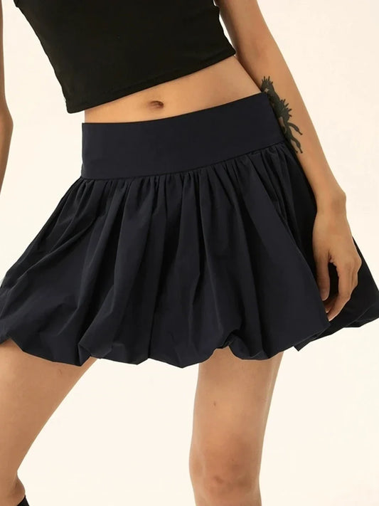 Bubble Ruffle Hem Pleated Skirt
