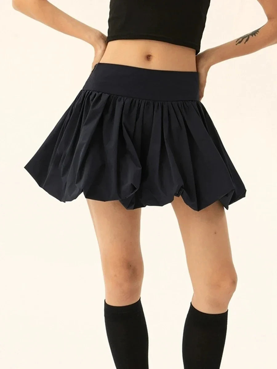 Bubble Ruffle Hem Pleated Skirt