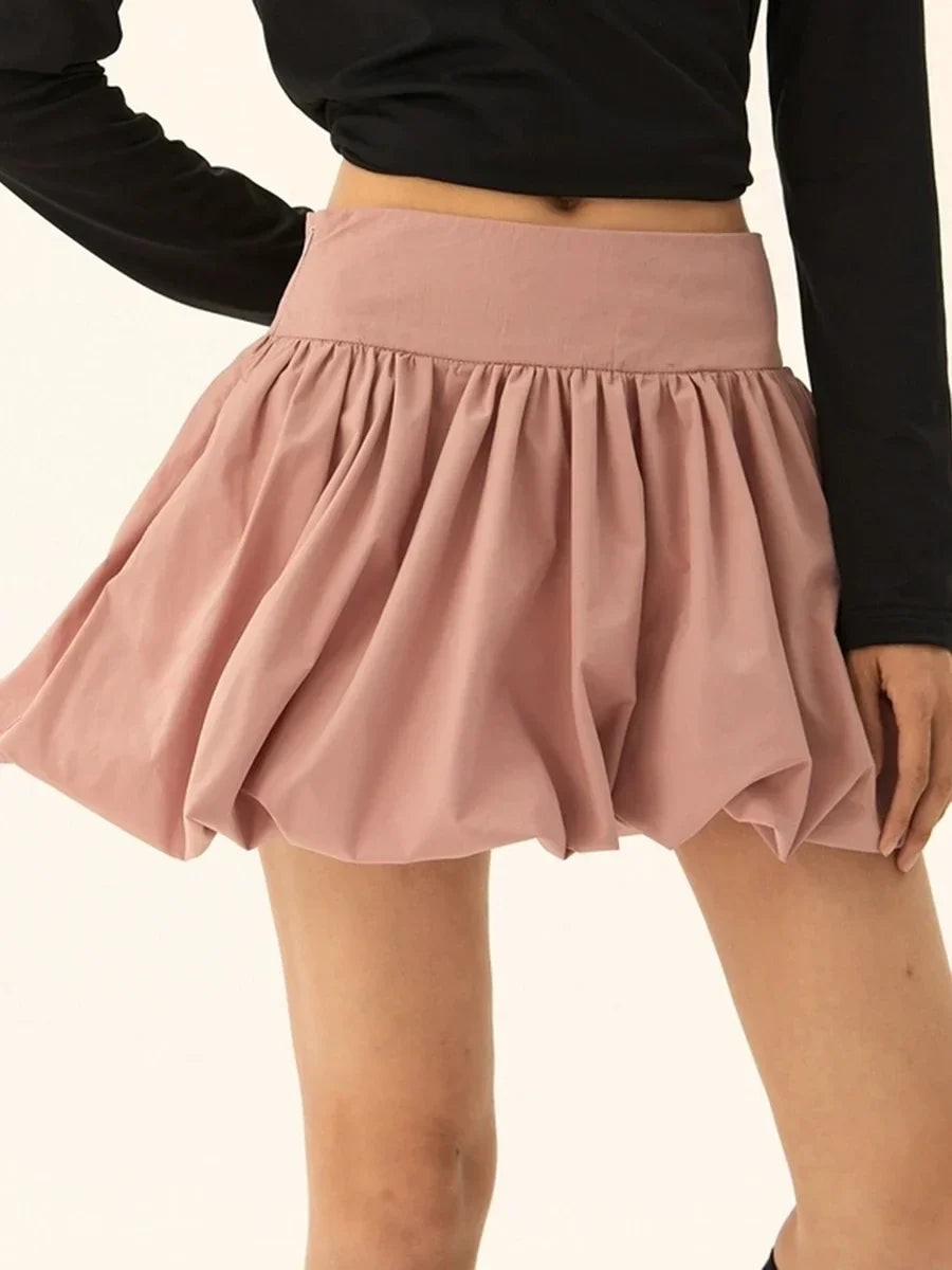 Bubble Ruffle Hem Pleated Skirt