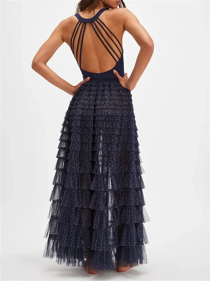 Y2K Fairycore Ruffle Maxi Slip Skirt Elastic Lace Tulle Tutu