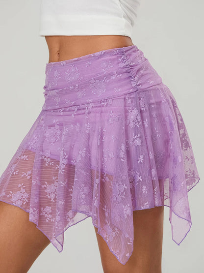 Asymmetric Floral Tiered Skirt