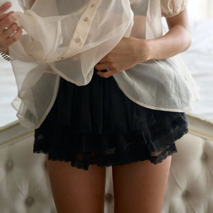 Asymmetrical Lace Patchwork Skirt