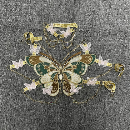 Butterfly Embroidered Crystal Chain Backless Crop Top