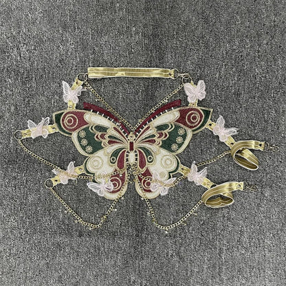 Butterfly Embroidered Crystal Chain Backless Crop Top